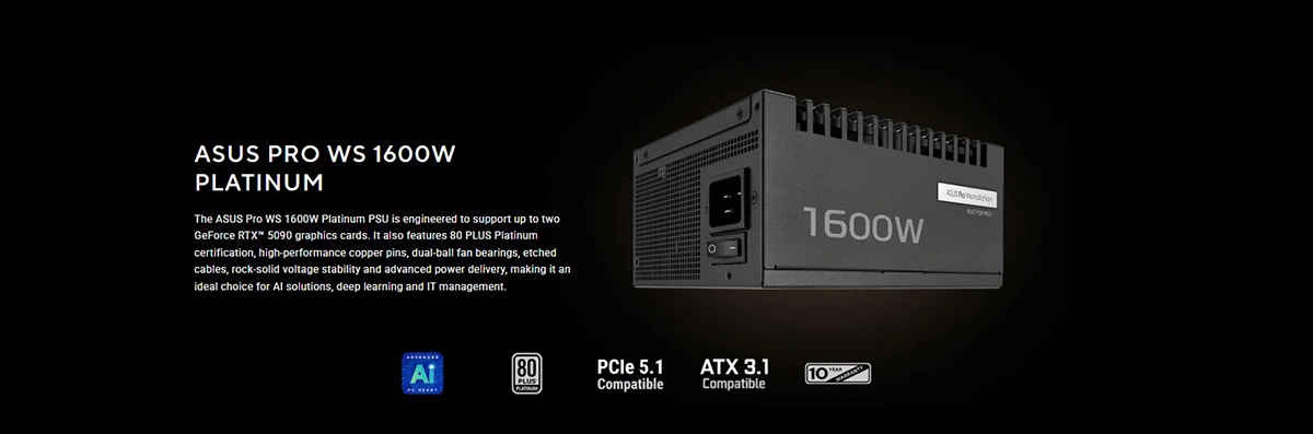 ASUS Pro WS 1600W 80 Plus Platinum ATX 3.1 Fully Modular Power Supply Price in Bangladesh ASUS Pro WS 1600W 80 Plus Platinum ATX 3.1 Fully Modular Power Supply Price in Bangladesh